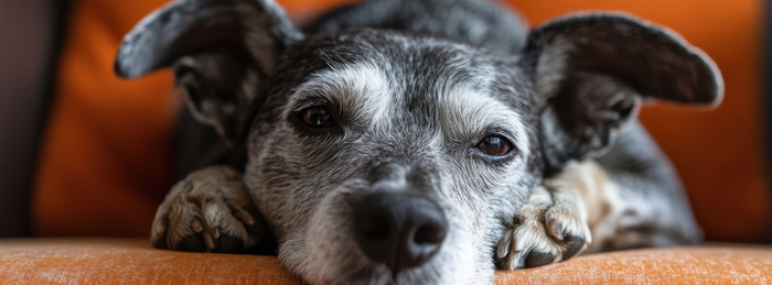 Relaxed dog resting peacefully showing good emotional wellbeing